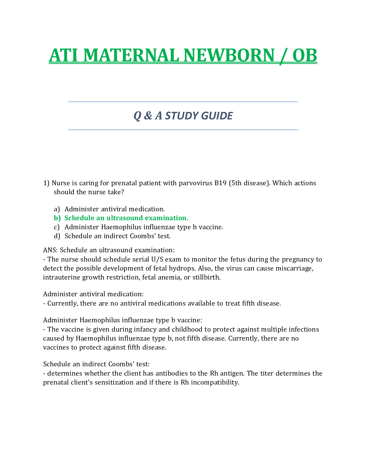 Preview of ATI MATERNAL NEWBORN / OB  Q & A STUDY GUIDE